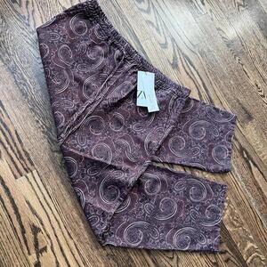 Burgundy purple paisley print chino Zara trousers pants new